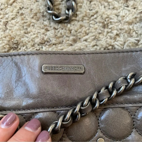 Rebecca Minkoff Grey/Taupe Leather Metal Chain Strap Tassel Detail Small Bag - Picture 4 of 11